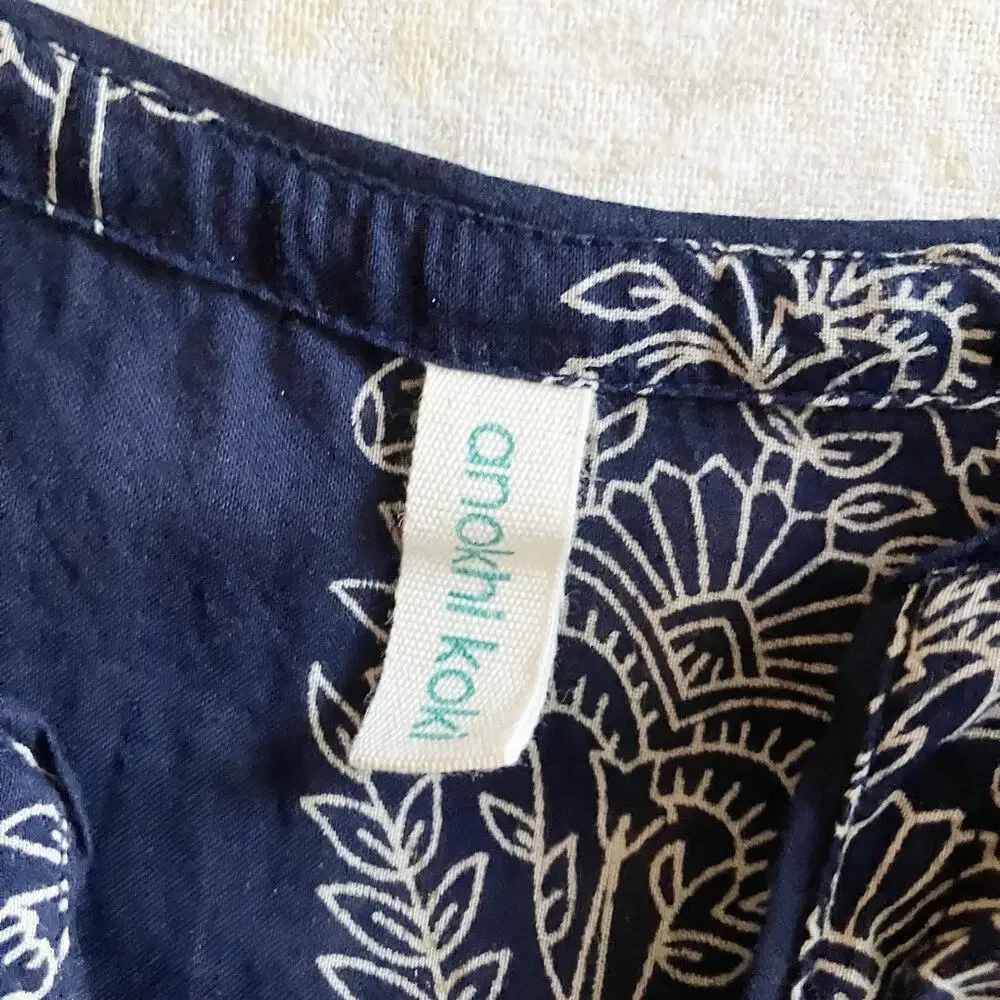 Anokhi Koki Girls Size 4-5 Dress 100% Cotton 3/4 Sleeve Dark Blue Paisley - Picture 3 of 11